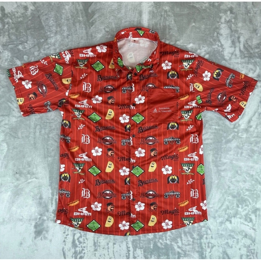 Destroyer.Rocks Birmingham Barons Shirt Mens XL Red Excellent Baseball Hawaiian